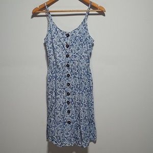 Japna Blue & White Floral Summer Ruffle Brown Button Midi Dress Size Small